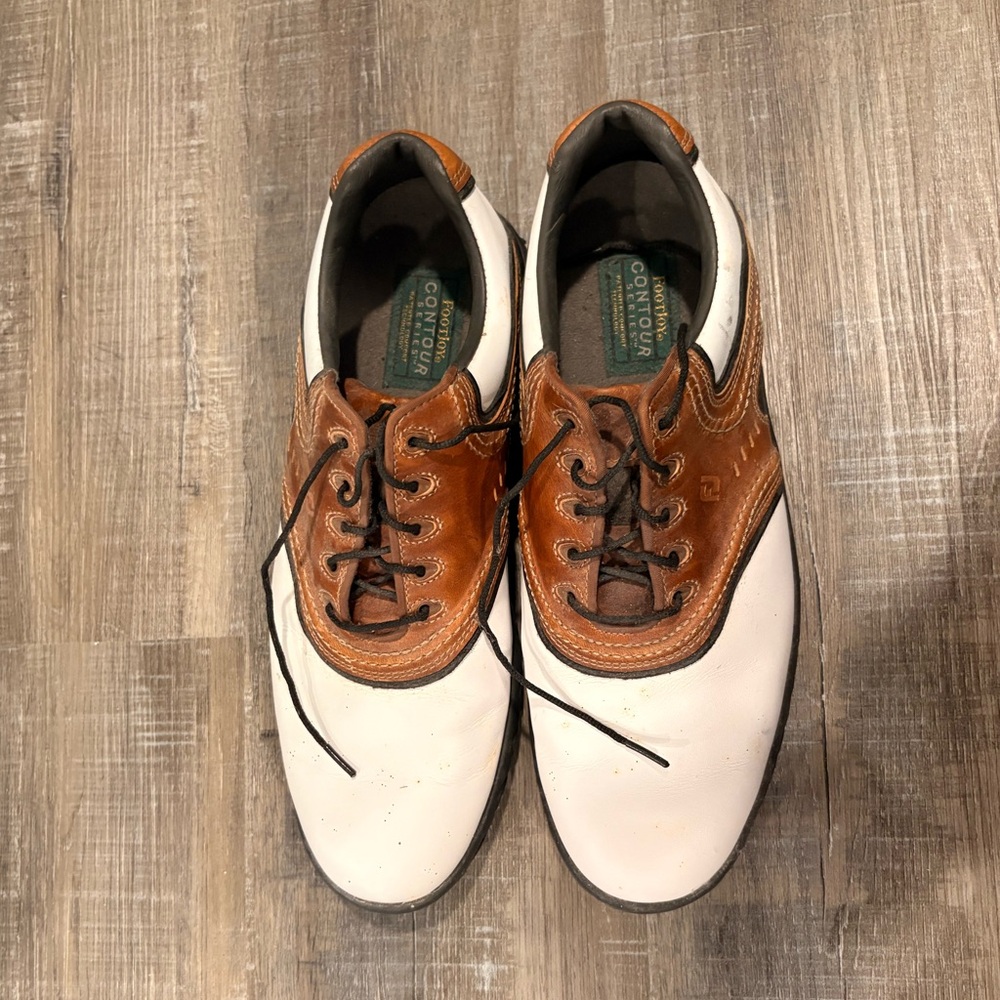FootJoy Contour Series Golf Shoes Men’s 10.5 Brown & White Spiked Leather